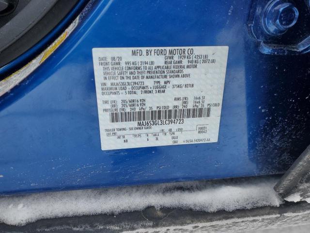 MAJ6S3GL3LC394723 - 2020 FORD ECOSPORT SE ლურჯი ფოტო 13