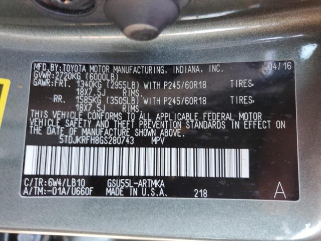 5TDJKRFH8GS280743 - 2016 TOYOTA HIGHLANDER XLE 绿色 照片 14