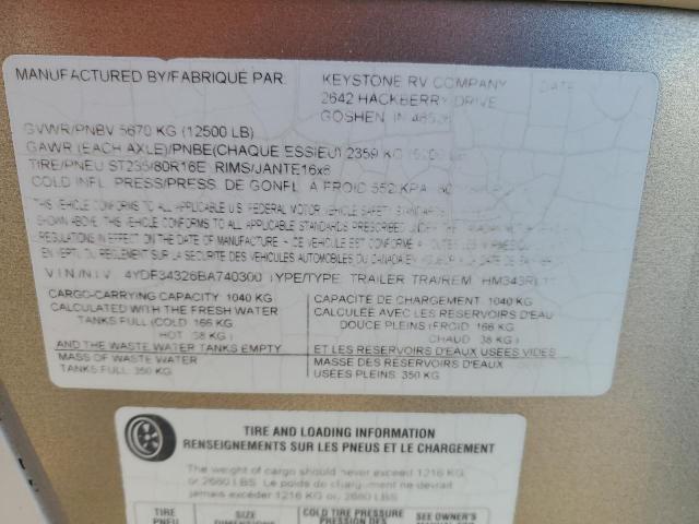4YDF34326BA740300 - 2011 KEYSTONE MONTANA WHITE photo 10