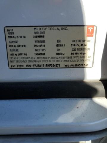5YJSA1E16HF204974 - 2017 TESLA MODEL S WHITE photo 12
