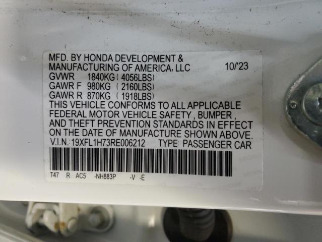 19XFL1H73RE006212 - 2024 HONDA CIVIC EXL WHITE photo 13