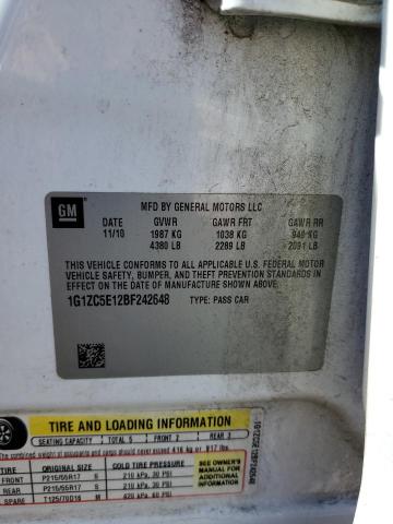 1G1ZC5E12BF242648 - 2011 CHEVROLET MALIBU 1LT WHITE photo 12