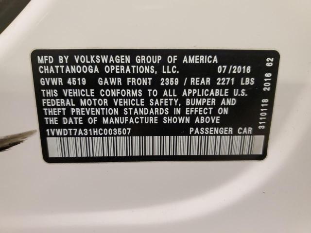 1VWDT7A31HC003507 - 2017 VOLKSWAGEN PASSAT R-LINE თეთრი ფოტო 12