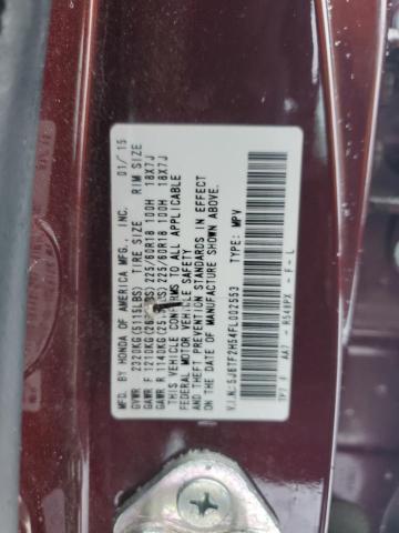 5J6TF2H54FL002553 - 2015 HONDA CROSSTOUR EXL მუქწითელი ფოტო 12