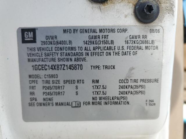 1GCEC14X87Z145870 - 2007 CHEVROLET SILVERADO C1500 CLASSIC WHITE photo 12