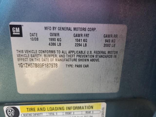 1G1ZH57B89F187978 - 2009 CHEVROLET MALIBU 1LT GREEN photo 12