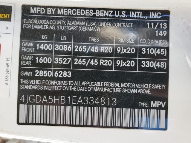 4JGDA5HB1EA334813 - 2014 MERCEDES-BENZ ML 350 4MATIC WHITE photo 13