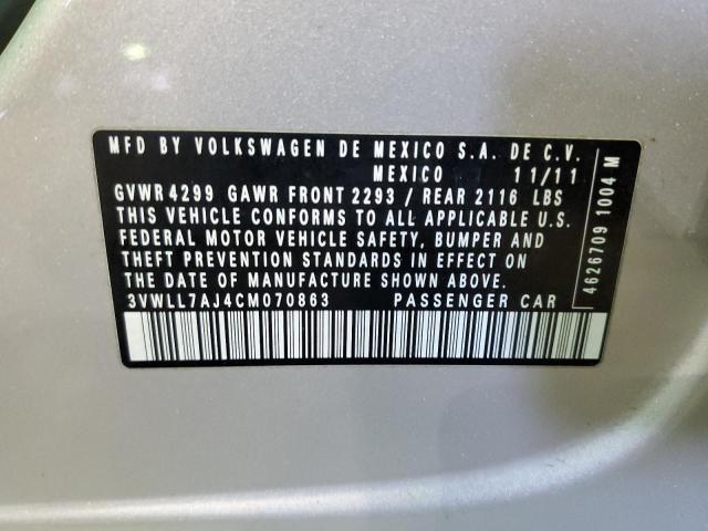 3VWLL7AJ4CM070863 - 2012 VOLKSWAGEN JETTA TDI Արծաթագույն լուսանկար 12