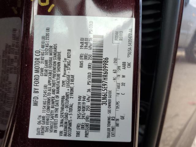 3LN6L5E97HR609986 - 2017 LINCOLN MKZ RESERVE BURGUNDY photo 12