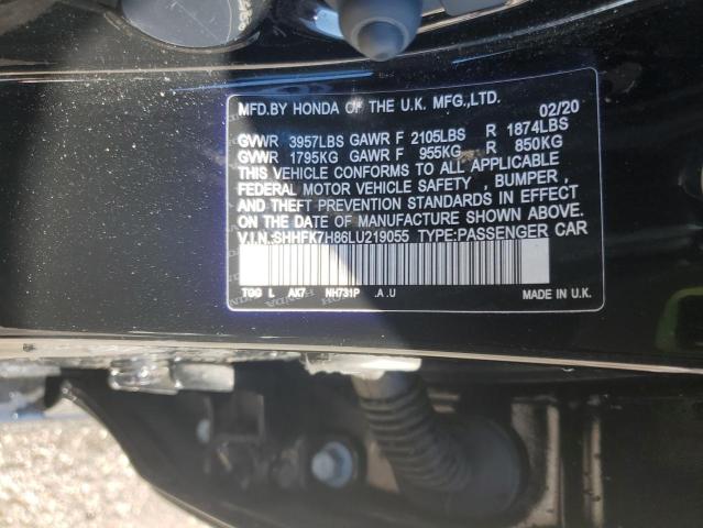SHHFK7H86LU219055 - 2020 HONDA CIVIC EXL შავი ფოტო 12
