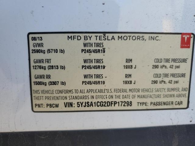 5YJSA1CG2DFP17298 - 2013 TESLA MODEL S WHITE photo 12