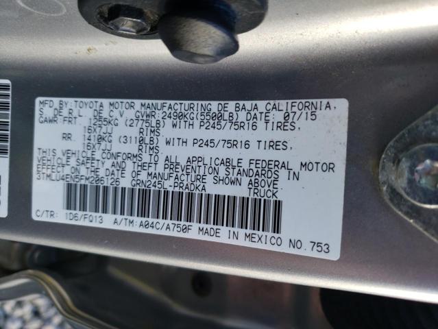 3TMLU4EN5FM206126 - 2015 TOYOTA TACOMA DOUBLE CAB SILVER photo 13