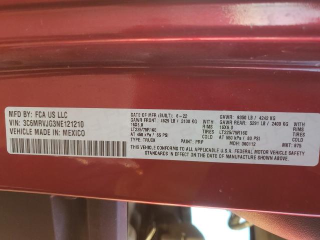 3C6MRVJG3NE121210 - 2022 RAM PROMASTER 3500 HIGH წითელი ფოტო 14