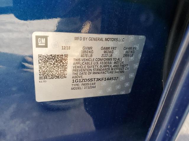 1G1ZD5ST3KF144537 - 2019 CHEVROLET MALIBU LT Mavi fotoğraf 12