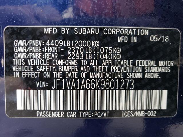 JF1VA1A66K9801273 - 2019 SUBARU WRX BLUE photo 12