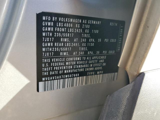 WVGAV3AX7EW587669 - 2014 VOLKSWAGEN TIGUAN S SILVER photo 13