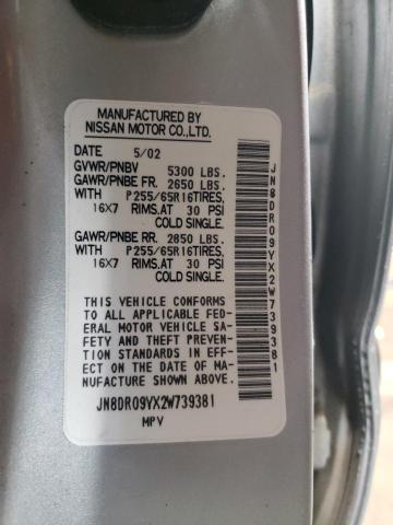 JN8DR09YX2W739381 - 2002 NISSAN PATHFINDER LE ვერცხლისფერი ფოტო 13