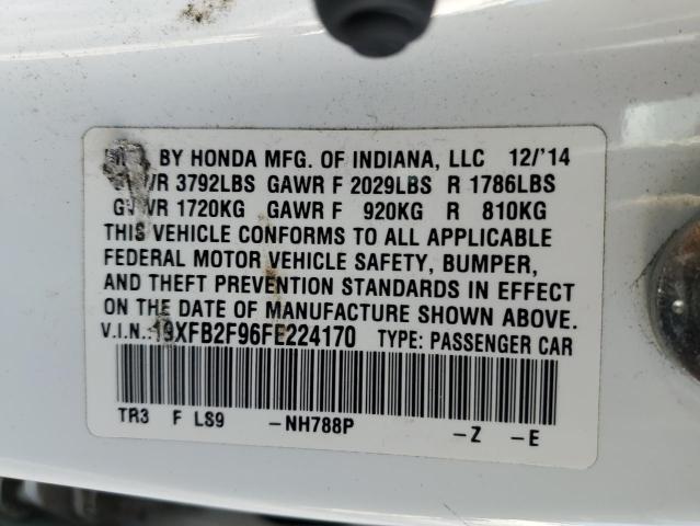 19XFB2F96FE224170 - 2015 HONDA CIVIC EXL თეთრი ფოტო 12