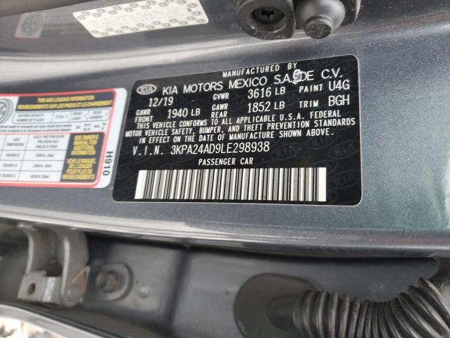 3KPA24AD9LE298938 - 2020 KIA RIO LX GRAY photo 12