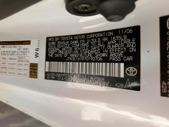 JTKDE167X70192706 - 2007 TOYOTA SCION TC თეთრი ფოტო 12