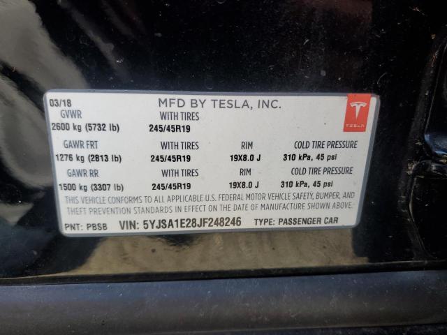 5YJSA1E28JF248246 - 2018 TESLA MODEL S BLACK photo 12