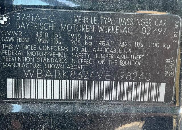 WBABK8324VET98240 - 1997 BMW 328 IC AUTOMATIC BLACK photo 10