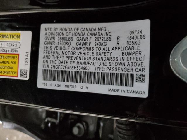 2HGFE2F55SH534900 - 2025 HONDA CIVIC SPORT BLACK photo 13