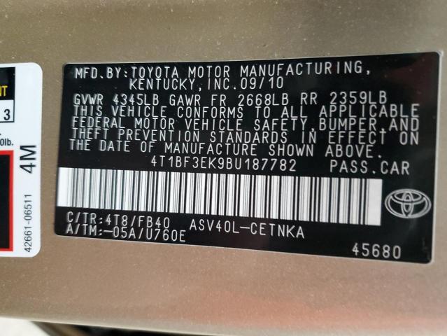 4T1BF3EK9BU187782 - 2011 TOYOTA CAMRY BASE Бежевый фото 12