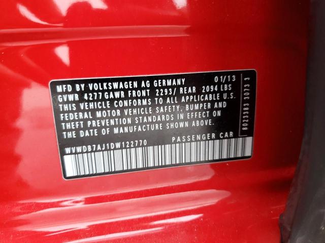 WVWDB7AJ1DW122770 - 2013 VOLKSWAGEN GOLF RED photo 12