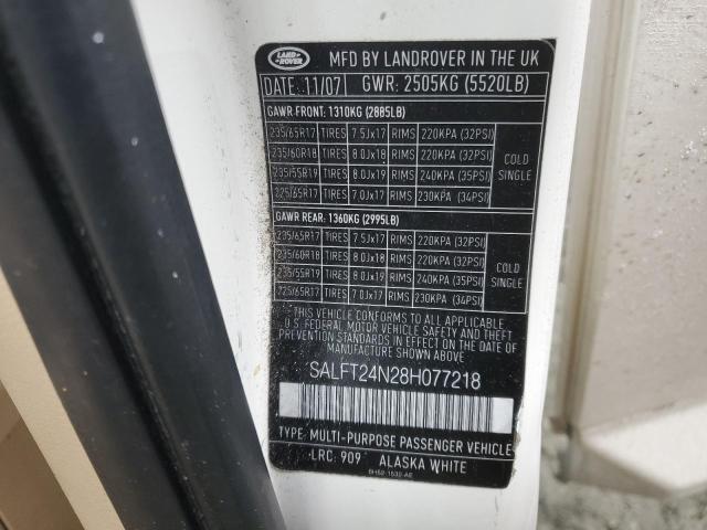SALFT24N28H077218 - 2008 LAND ROVER LR2 HSE TECHNOLOGY WHITE photo 13
