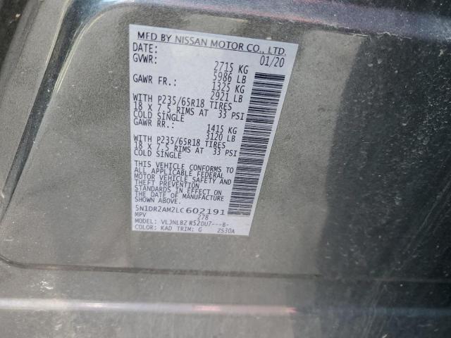 5N1DR2AM2LC602191 - 2020 NISSAN PATHFINDER S GRAY photo 12