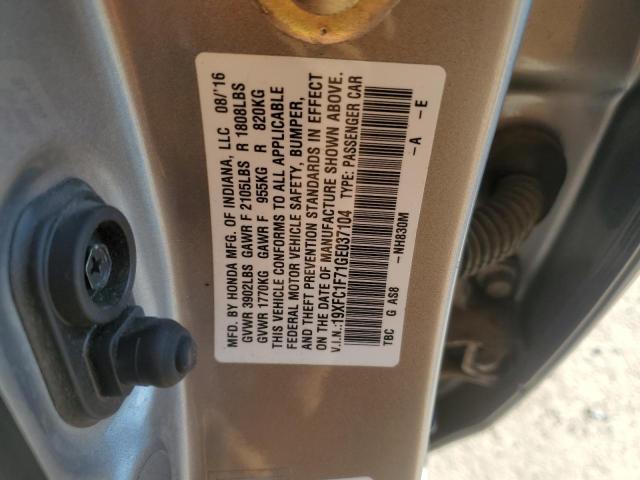 19XFC1F71GE037104 - 2016 HONDA CIVIC EXL ვერცხლისფერი ფოტო 13