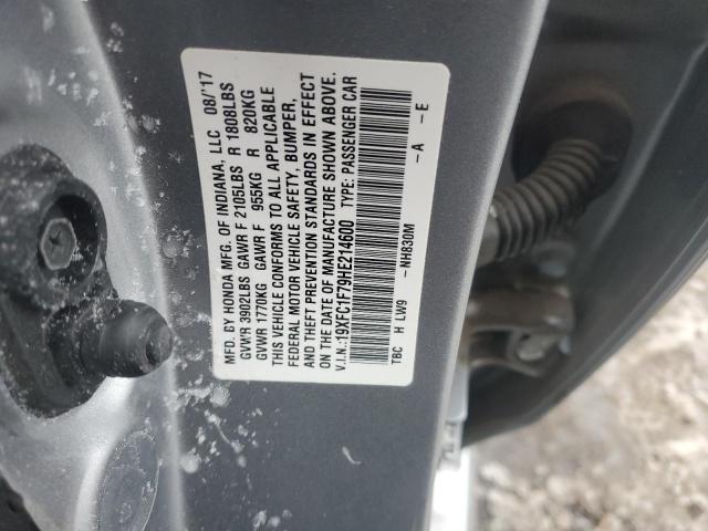 19XFC1F79HE214600 - 2017 HONDA CIVIC EXL ვერცხლისფერი ფოტო 12