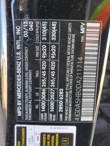 4JGDA5HB0DA211714 - 2013 MERCEDES-BENZ ML 350 4MATIC BLACK photo 13