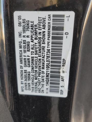 1HGEM21195L078734 - 2005 HONDA CIVIC DX VP BLACK photo 12