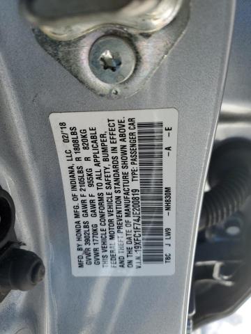 19XFC1F74JE200819 - 2018 HONDA CIVIC EXL ვერცხლისფერი ფოტო 12