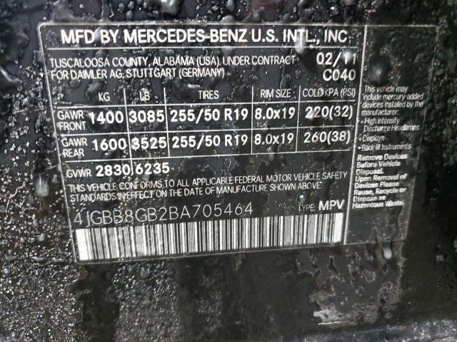 4JGBB8GB2BA705464 - 2011 MERCEDES-BENZ ML 350 4MATIC BLACK photo 12
