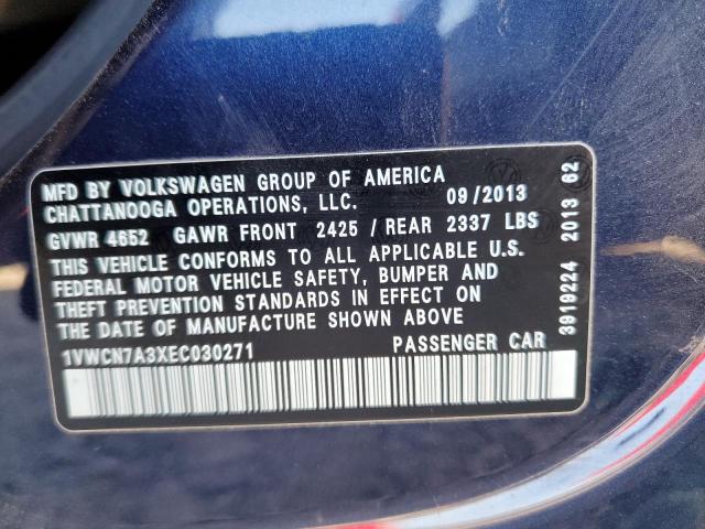 1VWCN7A3XEC030271 - 2014 VOLKSWAGEN PASSAT SEL BLUE photo 12