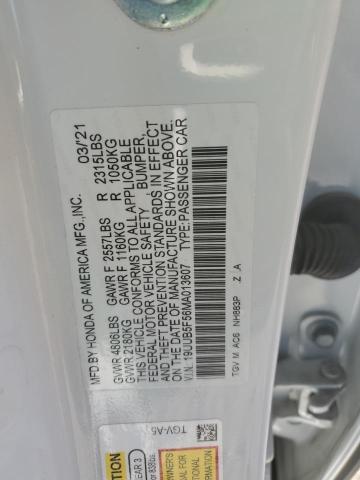 19UUB5F56MA013607 - 2021 ACURA TLX TECH A WHITE photo 12