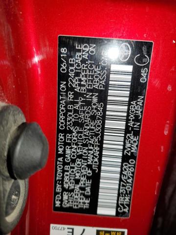 JTDKARFP5J3087845 - 2018 TOYOTA PRIUS PRIM 勃艮第红 照片 12