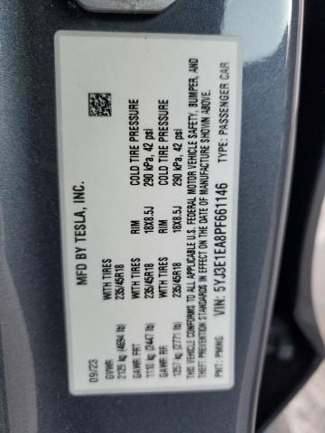 5YJ3E1EA8PF661146 - 2023 TESLA MODEL 3 Boz foto 12