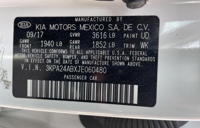 3KPA24ABXJE060480 - 2018 KIA RIO LX WHITE photo 10