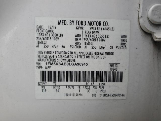 1FM5K8AB0LGA96945 - 2020 FORD EXPLORER POLICE INTERCEPTOR 白色 照片 13