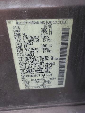 5N1AR18U25C734616 - 2005 NISSAN PATHFINDER LE ყავისფერი ფოტო 13