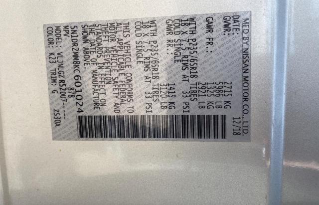 5N1DR2MM8KC601024 - 2019 NISSAN PATHFINDER S 银色 照片 10