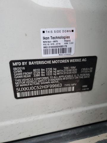 5UXKU0C52H0F99663 - 2017 BMW X6 SDRIVE35I WHITE photo 13