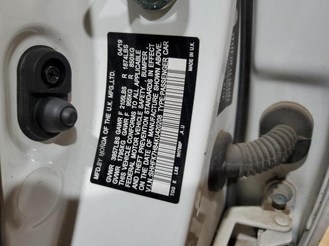 SHHFK7H84KU420208 - 2019 HONDA CIVIC EXL თეთრი ფოტო 12