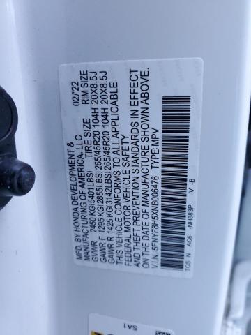 5FNYF8H5XNB006476 - 2022 HONDA PASSPORT EXL WHITE photo 13