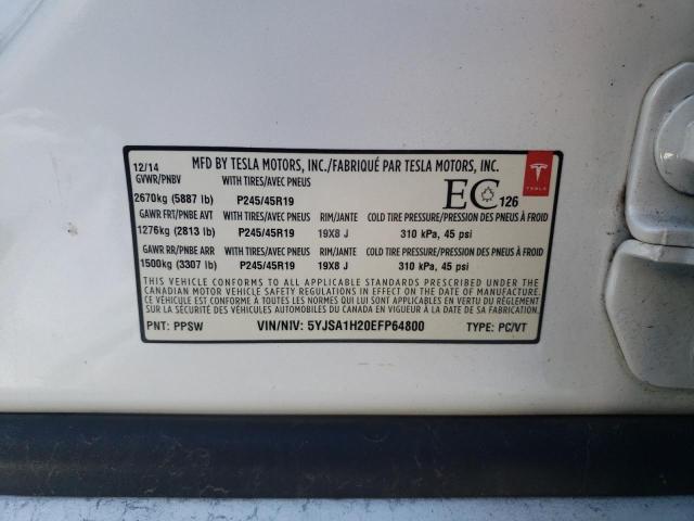 5YJSA1H20EFP64800 - 2014 TESLA MODEL S WHITE photo 12