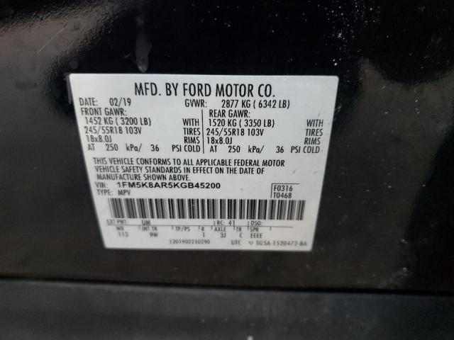 1FM5K8AR5KGB45200 - 2019 FORD EXPLORER POLICE INTERCEPTOR Qara foto 12